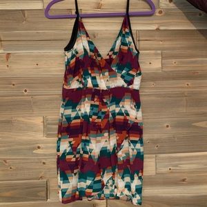 Line & Dot Silk Geometric Print Dress